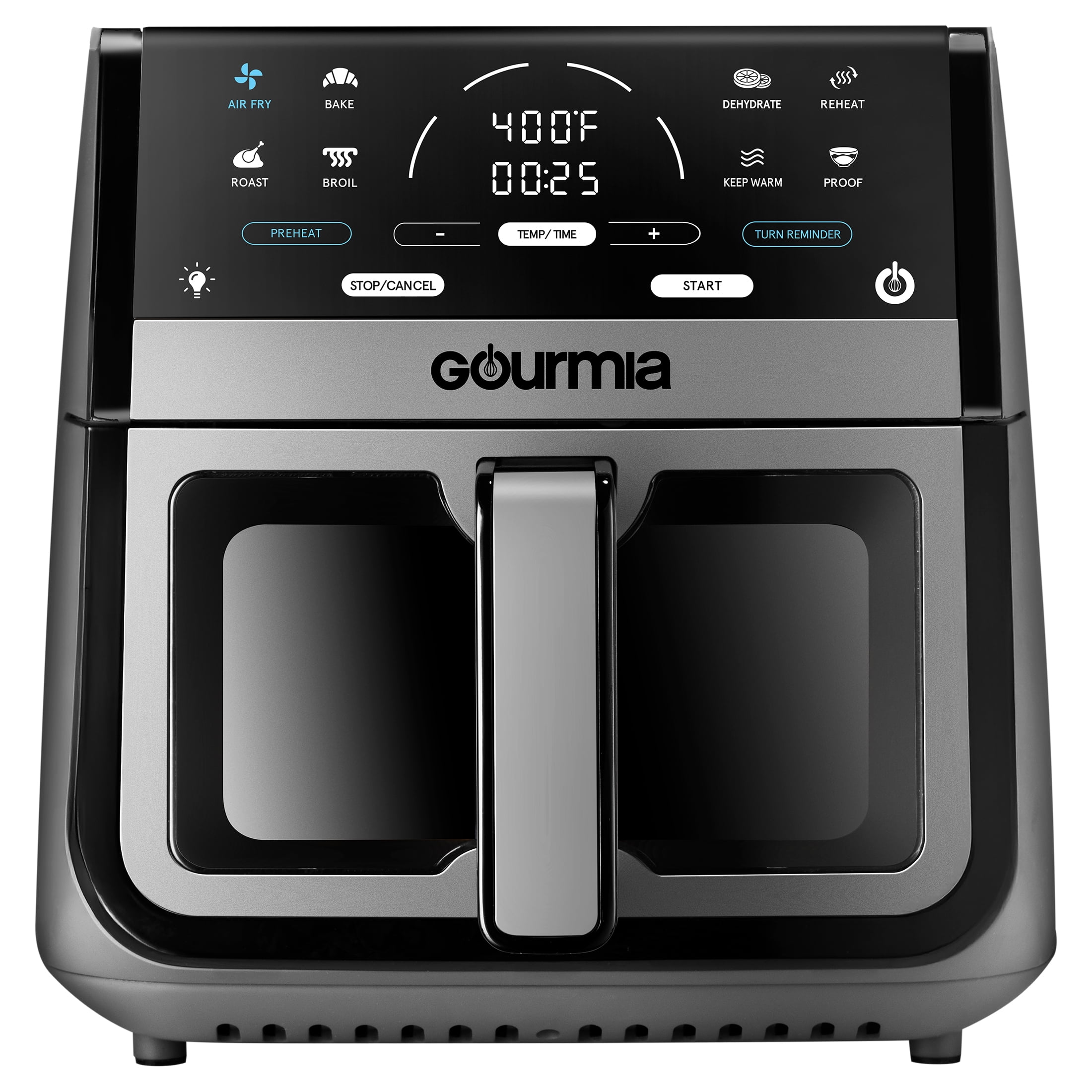 Gourmia 8 Qt Digital Window Air Fryer with 8 One Touch Cooking Functions  Gray