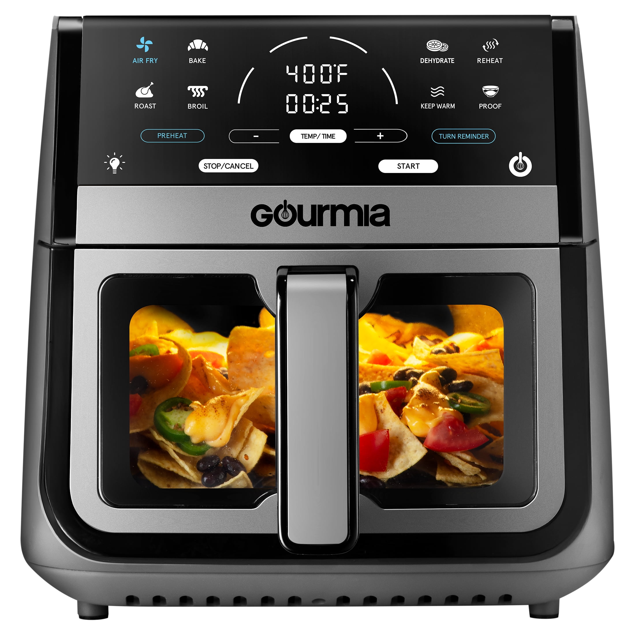 Gourmia 8 Qt Digital Window Air Fryer with 8 One Touch Cooking Functions  Gray