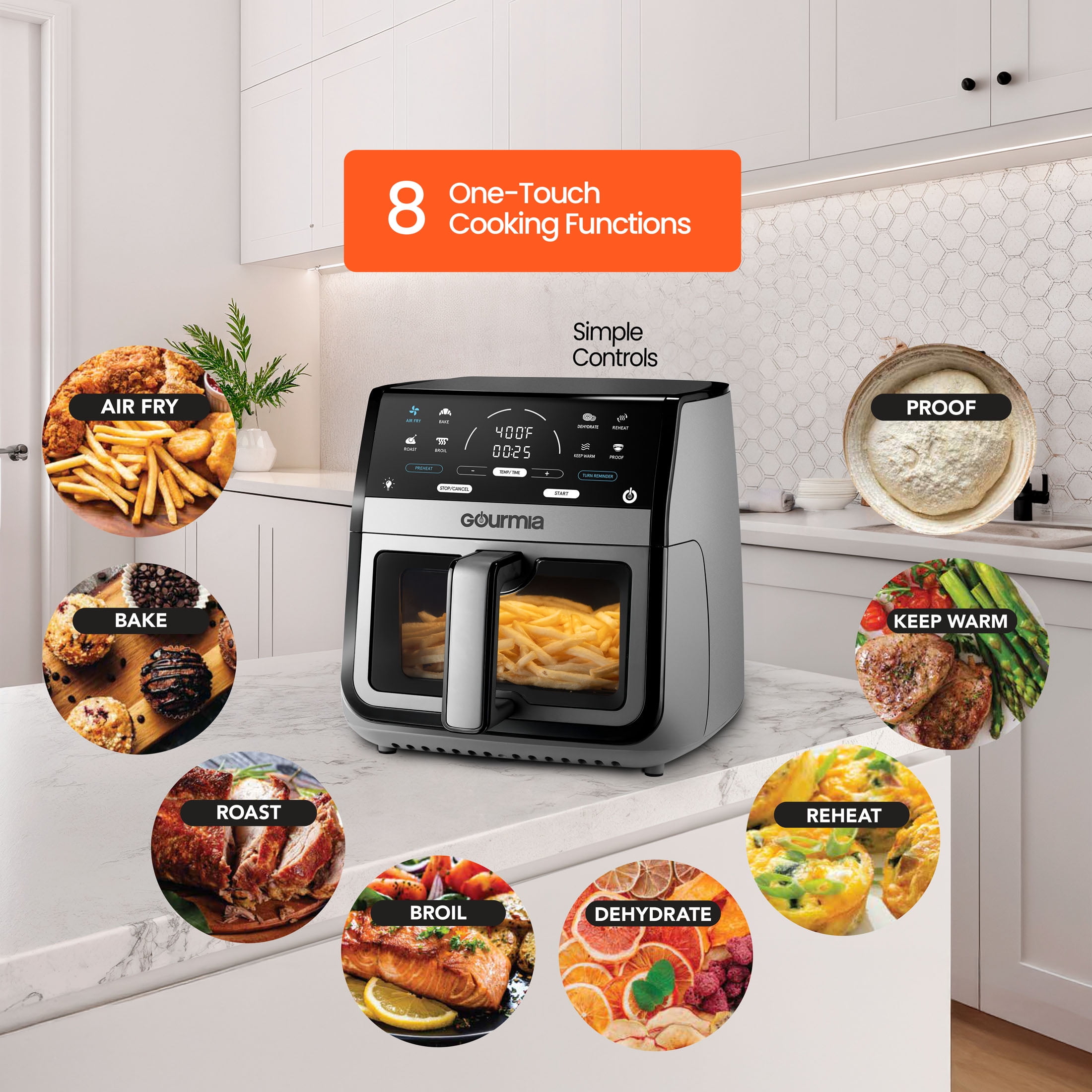 Gourmia 8 Qt Digital Window Air Fryer with 8 One Touch Cooking Functions  Gray