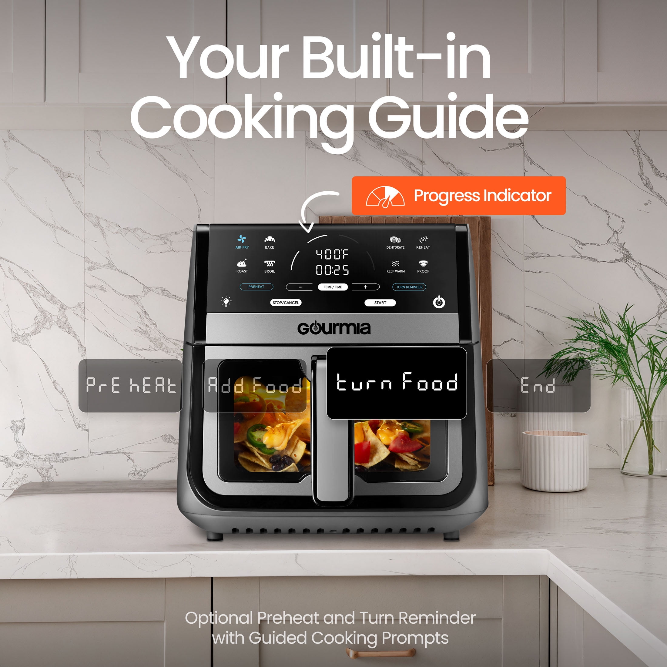 Gourmia 8 Qt Digital Window Air Fryer with 8 One Touch Cooking Functions  Gray