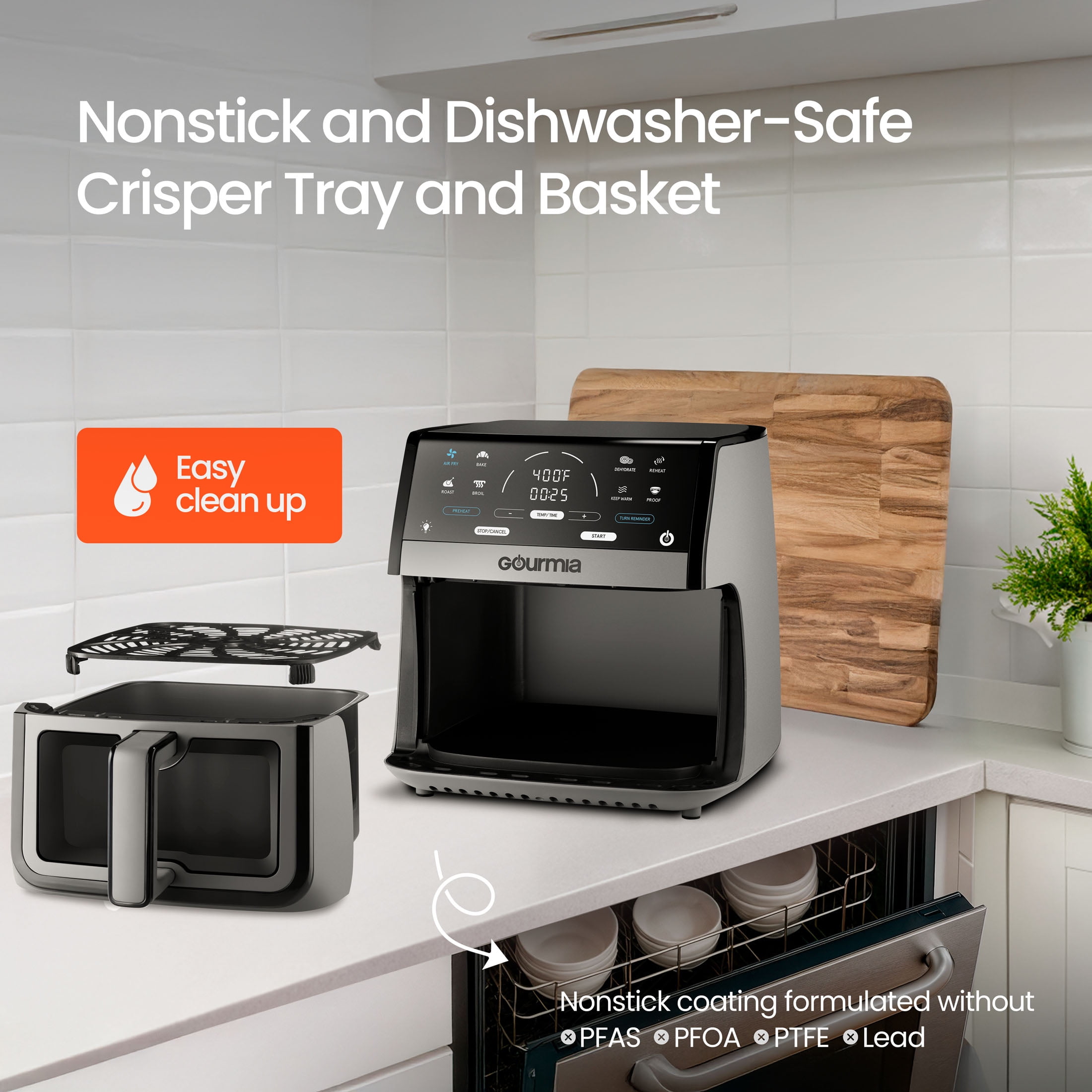 Gourmia 8 Qt Digital Window Air Fryer with 8 One Touch Cooking Functions  Gray