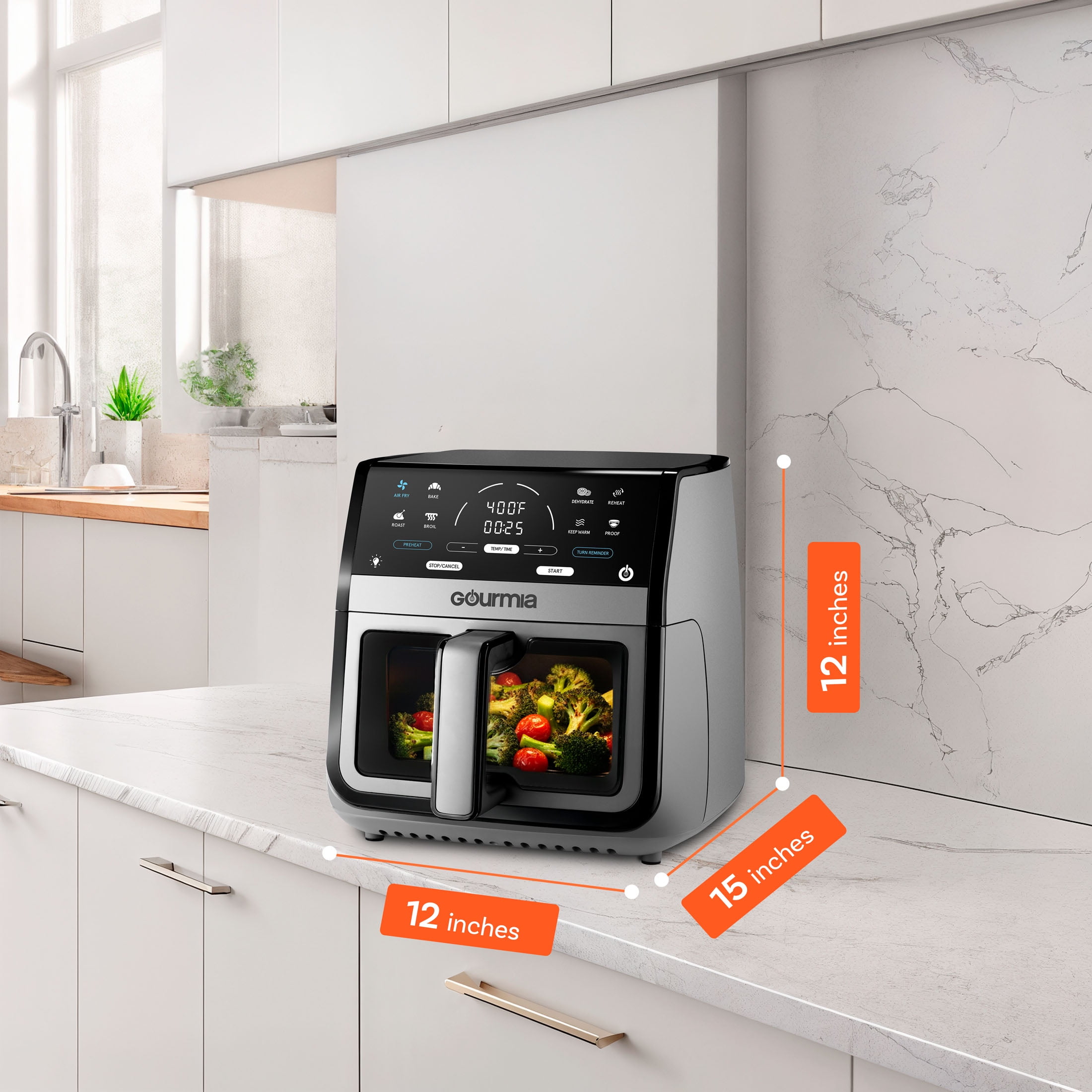 Gourmia 8 Qt Digital Window Air Fryer with 8 One Touch Cooking Functions  Gray