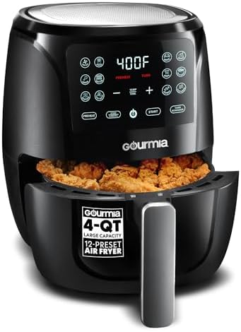 Gourmia Air Fryer   6 Qt Large Capacity  FryForce 360   Digital Display with 12 Presets  Roast  Bake  Broil  Dehydrate  Dishwasher Safe Accessories  Black