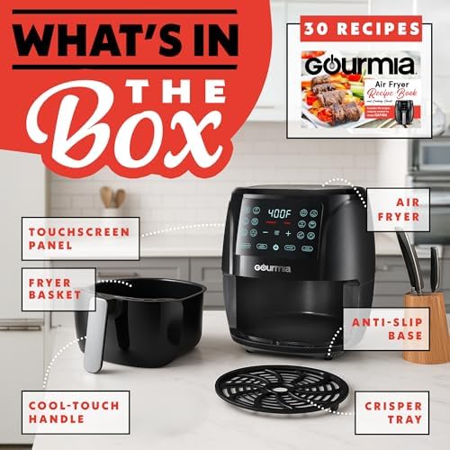 Gourmia Air Fryer   6 Qt Large Capacity  FryForce 360   Digital Display with 12 Presets  Roast  Bake  Broil  Dehydrate  Dishwasher Safe Accessories  Black