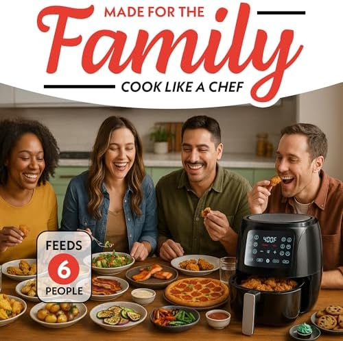 Gourmia Air Fryer   6 Qt Large Capacity  FryForce 360   Digital Display with 12 Presets  Roast  Bake  Broil  Dehydrate  Dishwasher Safe Accessories  Black