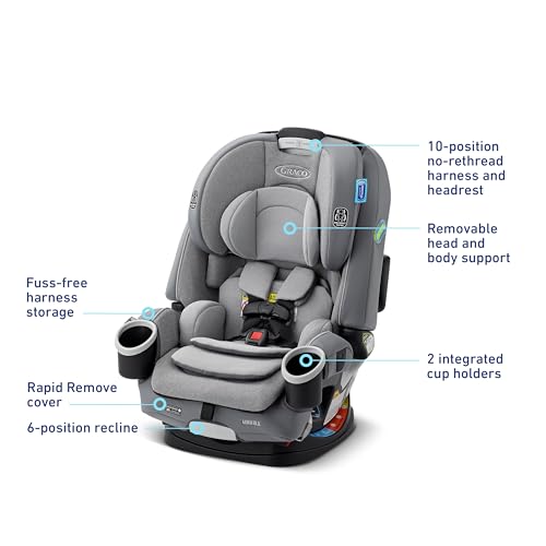 Graco 4Ever DLX 4 in 1 Car Seat  Charlie  Infant to Toddler Car Seat  with 10 Years of Use   Rear Facing  Forward Facing and Booster Modes   Safe  Comfortable and Convenient