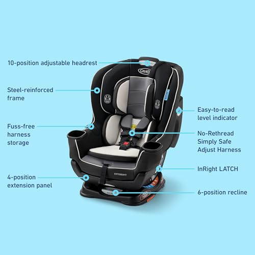 Graco Extend2Fit Convertible Baby Car Seat  Rear and Forward Facing  Adjustable Extension Panel for Extra Legroom  Gotham