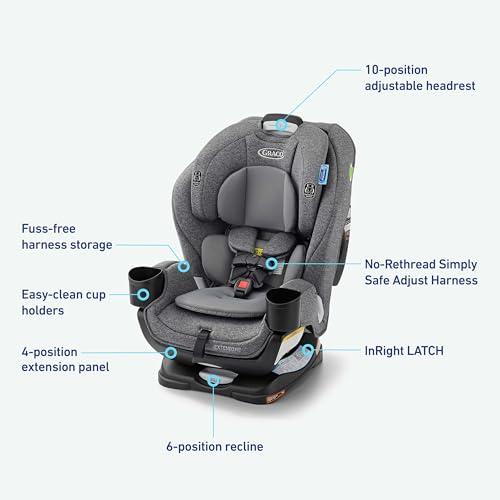 Graco Extend2Fit Convertible Baby Car Seat  Rear and Forward Facing  Adjustable Extension Panel for Extra Legroom  Gotham