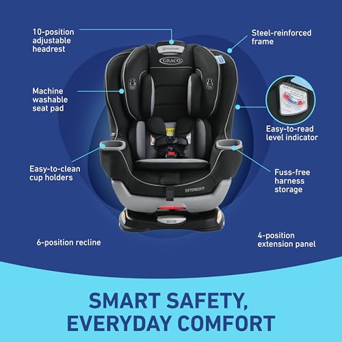 Graco Extend2Fit Convertible Baby Car Seat  Rear and Forward Facing  Adjustable Extension Panel for Extra Legroom  Gotham