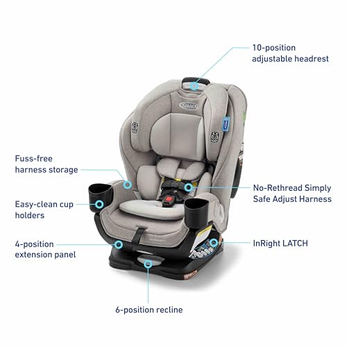Graco Extend2Fit Convertible Baby Car Seat  Rear and Forward Facing  Adjustable Extension Panel for Extra Legroom  Gotham