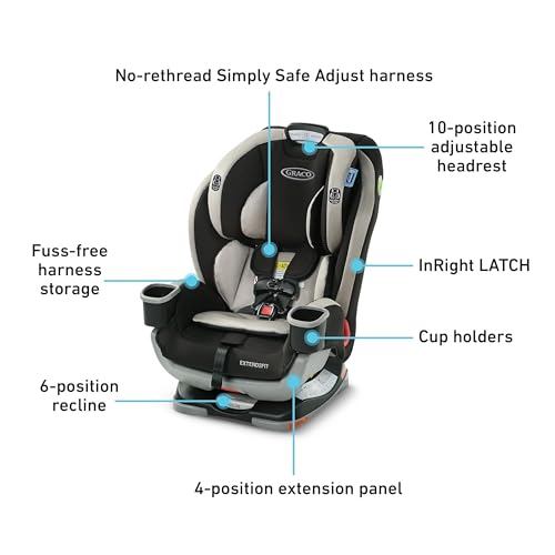 Graco Extend2Fit Convertible Baby Car Seat  Rear and Forward Facing  Adjustable Extension Panel for Extra Legroom  Gotham