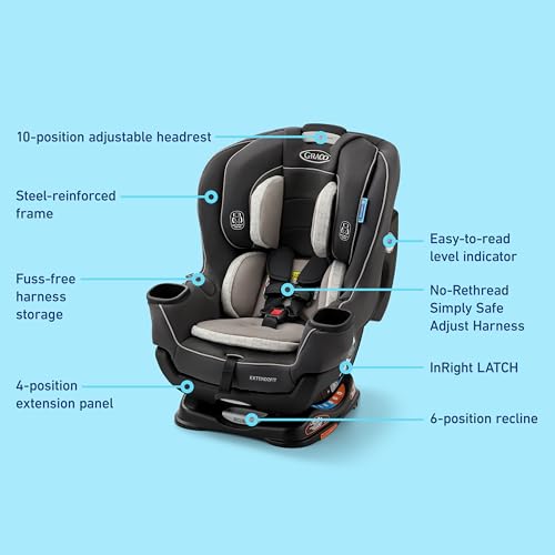 Graco Extend2Fit Convertible Baby Car Seat  Rear and Forward Facing  Adjustable Extension Panel for Extra Legroom  Gotham