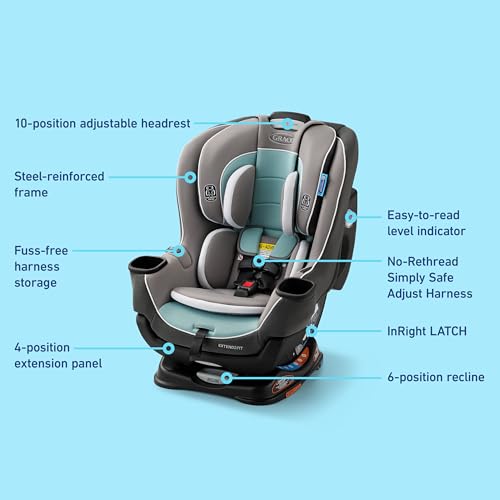Graco Extend2Fit Convertible Baby Car Seat  Rear and Forward Facing  Adjustable Extension Panel for Extra Legroom  Gotham