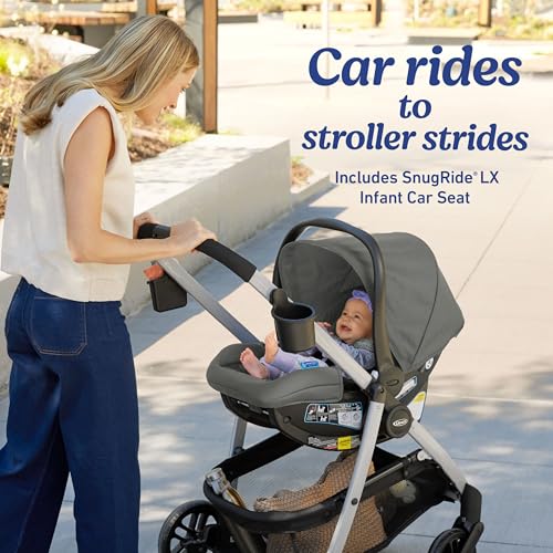 Graco Modes Pramette Travel System  Car Seat and Stroller Combo  Includes SnugRide LX Infant Car Seat and Baby Stroller  3 Modes  Car Seat Carrier  Pramette  Toddler Stroller  Ellington