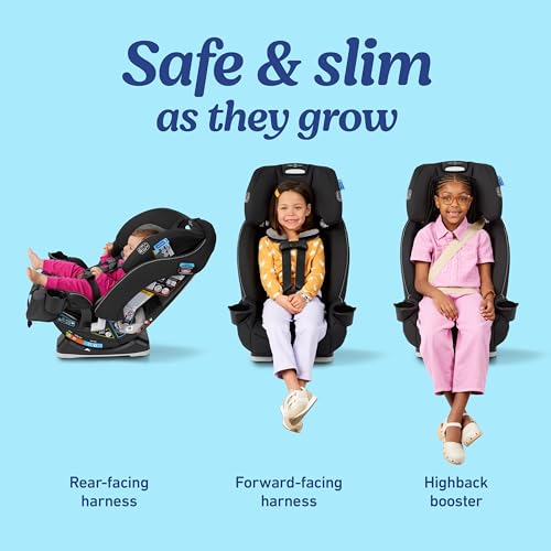 Graco Slimfit 3 in 1 Convertible Car Seat  Ultra Space Saving Design  Jarret  Suitable for Rear and Forward Facing  Highback Booster Seat with 10 Position Headrest