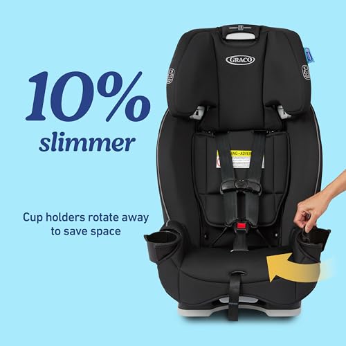 Graco Slimfit 3 in 1 Convertible Car Seat  Ultra Space Saving Design  Jarret  Suitable for Rear and Forward Facing  Highback Booster Seat with 10 Position Headrest