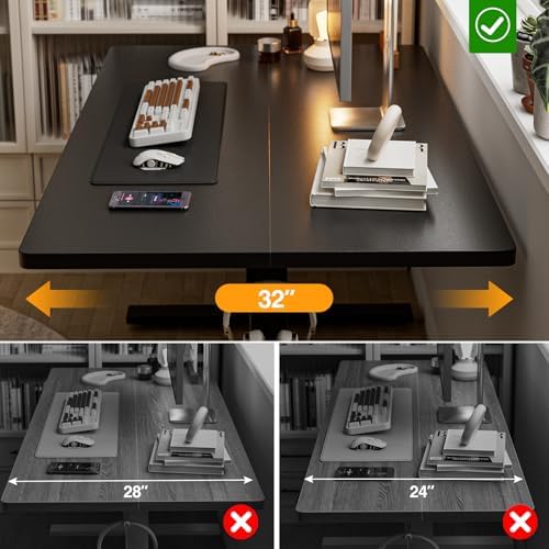 Grandder 55x32 Large Electric Standing Desk  Height Adjustable Computer Desk with 2 Memory Presets  31 5 Deep Desktop Sit Stand Desk Home Office Desk Workstation Table with Hooks  Black