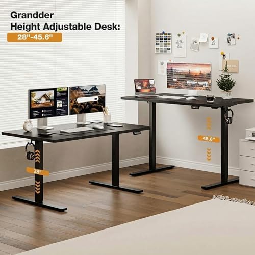 Grandder 55x32 Large Electric Standing Desk  Height Adjustable Computer Desk with 2 Memory Presets  31 5 Deep Desktop Sit Stand Desk Home Office Desk Workstation Table with Hooks  Black