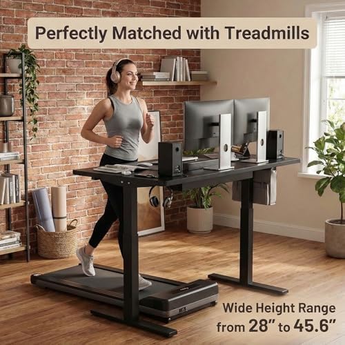 Grandder 55x32 Large Electric Standing Desk  Height Adjustable Computer Desk with 2 Memory Presets  31 5 Deep Desktop Sit Stand Desk Home Office Desk Workstation Table with Hooks  Black