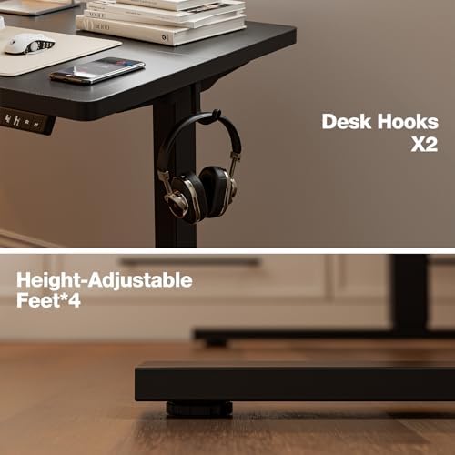 Grandder 55x32 Large Electric Standing Desk  Height Adjustable Computer Desk with 2 Memory Presets  31 5 Deep Desktop Sit Stand Desk Home Office Desk Workstation Table with Hooks  Black