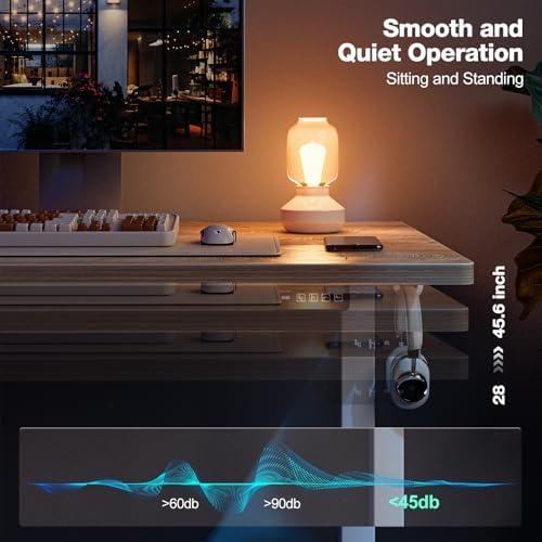 Grandder 55x32 Large Electric Standing Desk  Height Adjustable Computer Desk with 2 Memory Presets  31 5 Deep Desktop Sit Stand Desk Home Office Desk Workstation Table with Hooks  Black