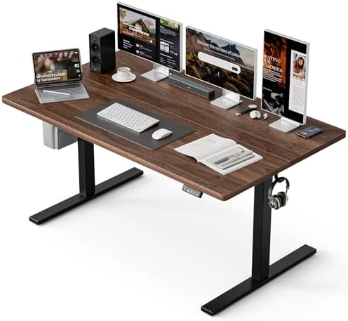Grandder 55x32 Large Electric Standing Desk  Height Adjustable Computer Desk with 2 Memory Presets  31 5 Deep Desktop Sit Stand Desk Home Office Desk Workstation Table with Hooks  Oak