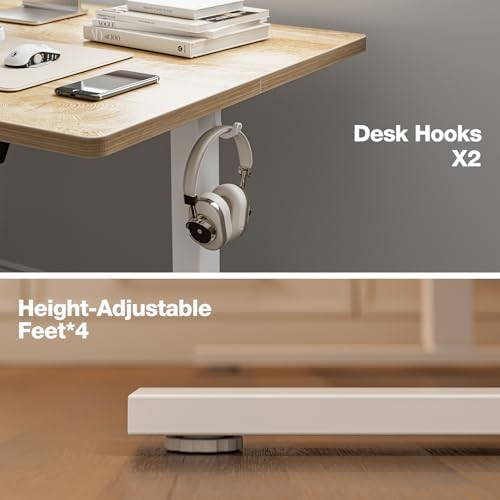 Grandder 55x32 Large Electric Standing Desk  Height Adjustable Computer Desk with 2 Memory Presets  31 5 Deep Desktop Sit Stand Desk Home Office Desk Workstation Table with Hooks  Oak