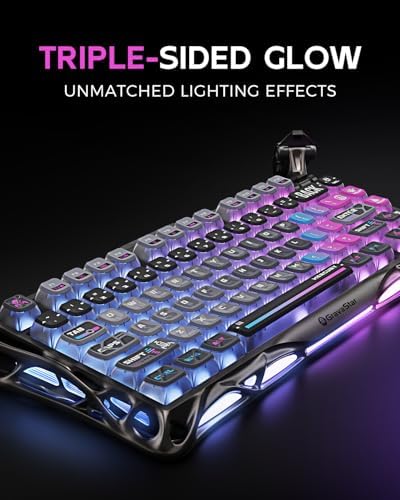 GravaStar Mercury K1 Pro Wireless Mechanical Gaming Keyboard  75  Layout RGB Custom Keyboard  Electroplated Glossy Frame  Hot Swappable Linear Switches   Cyberpunk Edition