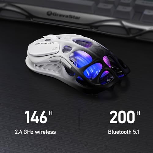 GravaStar Mercury M1 Pro Gaming Mouse  Lightweight Magnesium Alloy  26 000 DPI  PAW3395DM Sensor  5 Programmable Buttons  Support Wired/2 4GHz/BT  Up to 200 Hours Battery Life  Gradient Black 