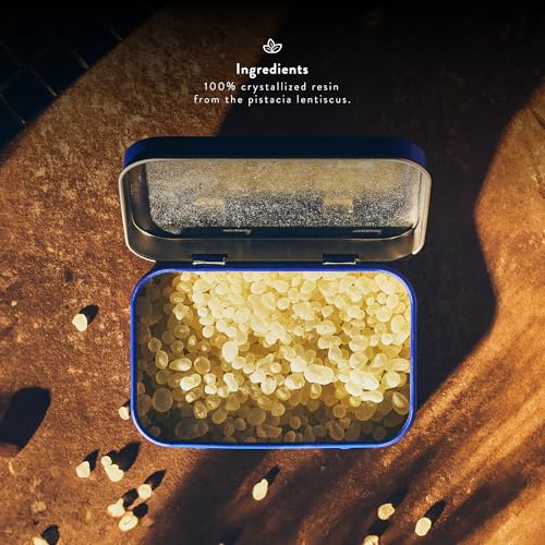 Greco Gum   Mastic Gum Droplets   Small Pieces Hard Chewing Gum for Jawline Training  Digestive Support  Bloating Relief   Piney Flavor  Chios Mastiha   Plastic Free  Sugar Free   1 Tin  1 59 oz 