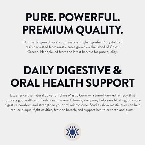 Greco Gum   Mastic Gum Droplets   Small Pieces Hard Chewing Gum for Jawline Training  Digestive Support  Bloating Relief   Piney Flavor  Chios Mastiha   Plastic Free  Sugar Free   1 Tin  1 59 oz 