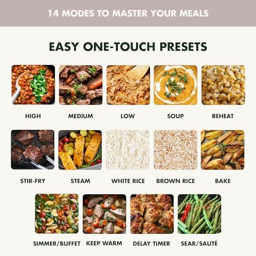 GreenPan Elite 14 in 1 Programmable 6QT Electric Slow Cooker  Dishwasher Safe Lid & Removable Crock  PFAS Free Healthy Ceramic Nonstick Multi Cooker  Sear  Sauté  Brown  Steam Basket  Roast  Clay