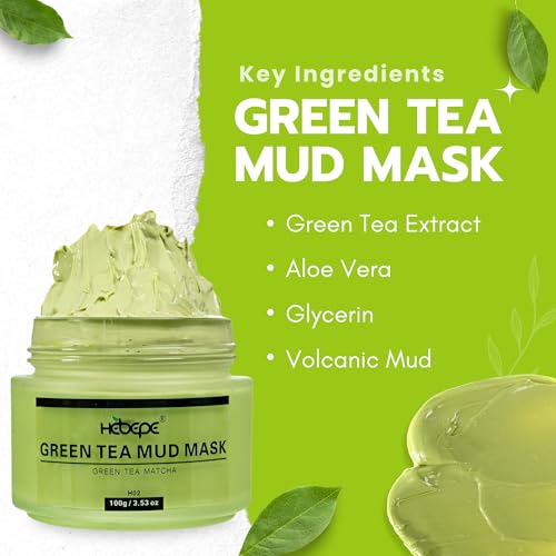 Green Tea Matcha Mud Mask with Aloe Vera  Deep Cleansing  Hydrating  and Relaxing Volcanic Clay Facial Mask