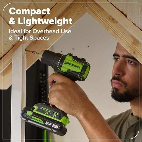 Greenworks 24V Cordless Brushless 400 in lbs Drill/Driver 1950 in lbs Impact Driver Combo High Torque  Lightweight   2  2 0Ah USB C Batteries 12 000mAh Power Bank  and 65W USB C Fast Charger 3 Port 