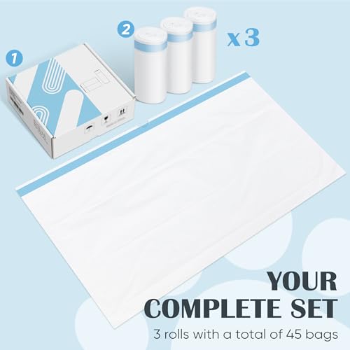 Greesum 45 Count Waste Bags for Automatic Self Cleaning Litter Box  Replacement Cat Litter Box Liners  3 Rolls Drawstring Trash Bags  20 x 18 Inches  1 Pack/45 Counts 
