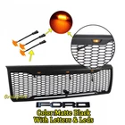 Grill For 1992 1996 Ford F150 Bronco Front Hood Grille W/LEDs & Letters Black