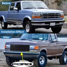 Grill For 1992 1996 Ford F150 Bronco Front Hood Grille W/LEDs & Letters Black