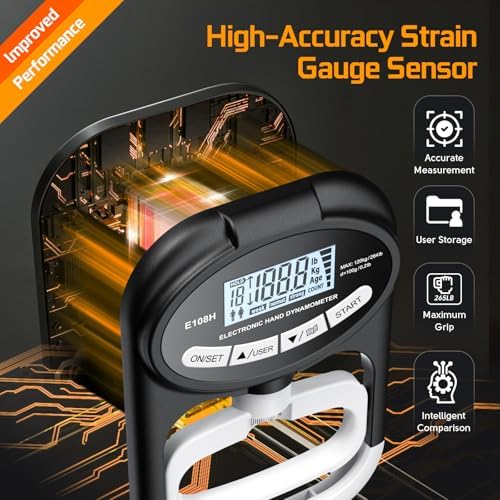 Grip Strength Tester Trainer Dynamometer   Hand Grip Dynamometer with Hand gripper Strengthener Forearm Strengthener Wrist Exerciser for Sports