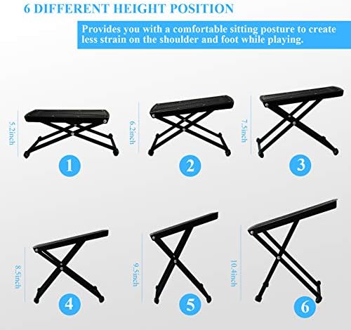 Guitar Foot Rest Stool Height Adjustable Footstool Excellent Stability with Rubber End Caps and Non Slip Rubber Pad for Classical Guitar
