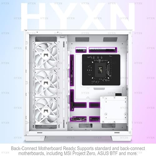H1 HYXN ATX PC Case   Pre Installed with 7 PWM ARGB Fans   Dual Cavity Mid Tower PC Gaming Case   with Type C   Can Hold up to 3X 360mm heatsinks simultaneously  White  H1 