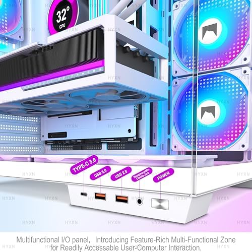 H1 HYXN ATX PC Case   Pre Installed with 7 PWM ARGB Fans   Dual Cavity Mid Tower PC Gaming Case   with Type C   Can Hold up to 3X 360mm heatsinks simultaneously  White  H1 