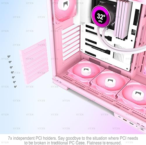 H1 HYXN ATX PC Case   Pre Installed with 7 PWM ARGB Fans   Dual Cavity Mid Tower PC Gaming Case   with Type C   Can Hold up to 3X 360mm Radiator Support simultaneously  Pink  H1 