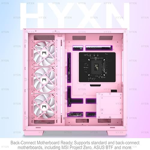 H1 HYXN ATX PC Case   Pre Installed with 7 PWM ARGB Fans   Dual Cavity Mid Tower PC Gaming Case   with Type C   Can Hold up to 3X 360mm Radiator Support simultaneously  Pink  H1