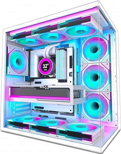 H1 HYXN ATX PC Case   Pre Installed with 7 PWM ARGB Fans   Dual Cavity Mid Tower PC Gaming Case   with Type C   Can Hold up to 3X 360mm Radiator Support simultaneously  Pink  H1