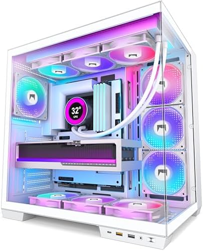 H1 HYXN ATX PC Case   Pre Installed with 7 PWM ARGB Fans   Dual Cavity Mid Tower PC Gaming Case   with Type C   Can Hold up to 3X 360mm Radiator Support simultaneously  Pink  H1