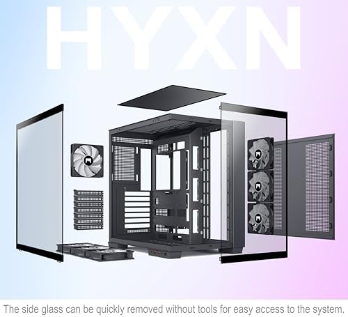 H1 HYXN ATX PC Case   Pre Installed with 7 PWM ARGB Fans   Dual Cavity Mid Tower PC Gaming Case   with Type C   Can Hold up to 3X 360mm Radiator Support simultaneously  Black  H1 