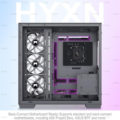 H1 HYXN ATX PC Case   Pre Installed with 7 PWM ARGB Fans   Dual Cavity Mid Tower PC Gaming Case   with Type C   Can Hold up to 3X 360mm Radiator Support simultaneously  Black  H1 