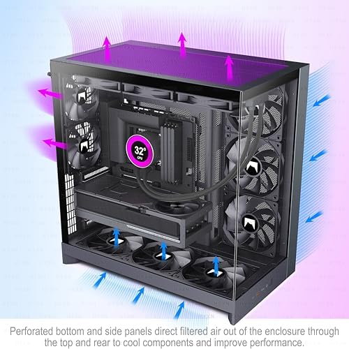 H2  2026  HYXN ATX PC Case  Pre Installed 8 No ARGB Fans  6X140mm 2X120mm   Large Dual Chamber ATX Mid Tower Airflow Computer Case  Gaming PC Case  420mm Radiator Support  Type C 3 2  Black