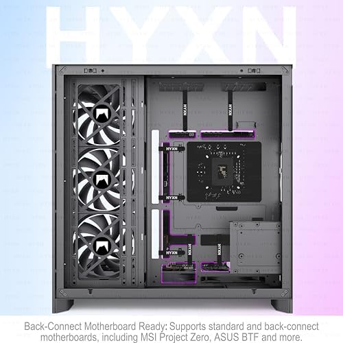 H2  2026  HYXN ATX PC Case  Pre Installed 8 No ARGB Fans  6X140mm 2X120mm   Large Dual Chamber ATX Mid Tower Airflow Computer Case  Gaming PC Case  420mm Radiator Support  Type C 3 2  Black