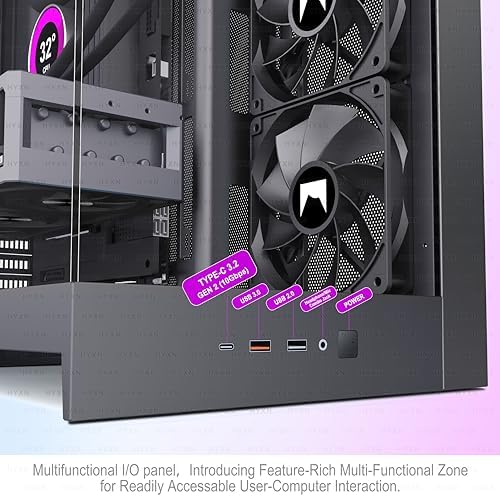 H2  2026  HYXN ATX PC Case  Pre Installed 8 No ARGB Fans  6X140mm 2X120mm   Large Dual Chamber ATX Mid Tower Airflow Computer Case  Gaming PC Case  420mm Radiator Support  Type C 3 2  Black